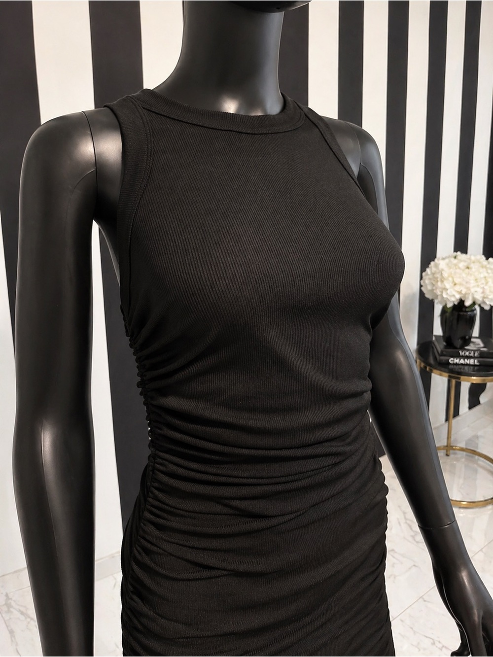 Black Ruched Tank Mini Dress - Picture 2 of 6